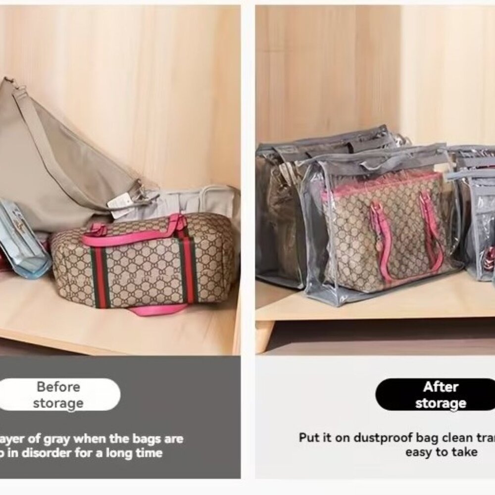 Clear Purse Handbag Storage Dustproof Vinyl Bag Transparent Organizer w/Zipper - Picture 7 of 7